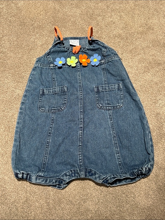 The Children's Place Other - The Children's Place Denim Bubble Romper with Floral Appliqués - Blue & Orange